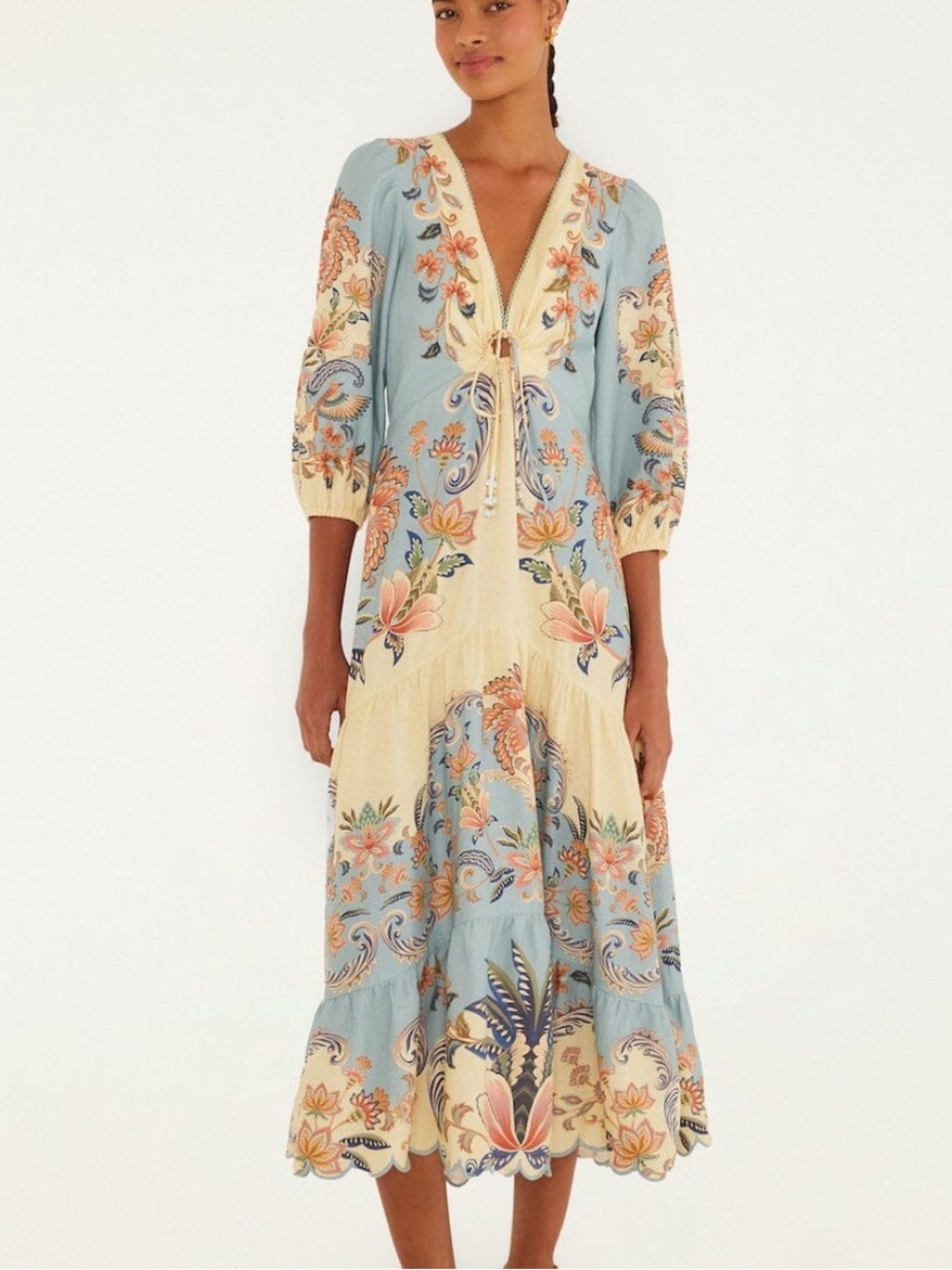 Farm Rio Butter Yellow Boho Beauty Maxi Dress